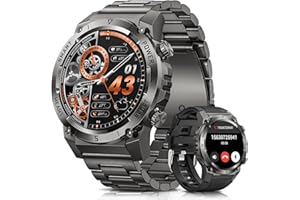 NAIXUES Smartwatch Herren mit Telefonfunktion, 500mAh Akku Militär Smart Watch 1.46" HD Fitnessuhr 24/7 Herzfrequenz/SpO2/Schlafmonitor, 110 Sportmodi IP68 Wasserdicht iOS Android 2 Armbänders Schwarz