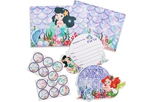 NTGFU 12PCS Mermaid Party Invitations, Mermaid Party Invitations Kids, Party Invites with Blank Cards and Envelopes Stickers, Party Invites for Girls Kids Birthday Baby Shower Thank You Cards