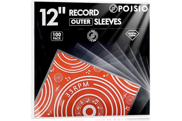 POJSIO 12 Pouces Pochette Vinyle 33 Tours Extérieur,100 x Pochette Plastique Disque Vinyle Transparent pour 33T Albums et Simple/Double Vinyles, Durables Polypropylène Protege LP Vinyles Protection