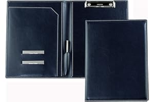 ‎DELMON VARONE - FINE LEATHERGOODS MADE IN GERMANY DELMON VARONE - Klemmbrett Mappe DIN A4 aus veganem Eco Kunstleder Blau - Organizer Klemmbrettmappe mit Blockklemme, Stiftschlaufe & Steckfächer - Klassische Echtleder Business-Mappe