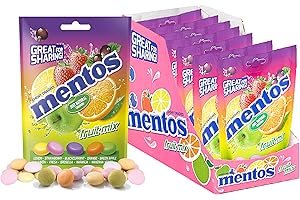 Mentos Mix Frutas, Caramelo Masticable con Zumo de Frutas - 7 bolsas de 160 gr (Total 1120 gr)