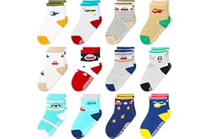 HYzgb Lot de 12 chaussettes antidérapantes pour bébé avec poignées 1-7 ans multi couleurs, cadeau pour tout-petits bébé garçons filles