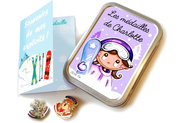 Ch'tite Fée Boîte à médailles de ski personnalisée fille modèle CHARLOTTE - Rangement médailles ESF ESI récompenses vacances ski