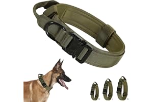 GOTANC Collare per cani con maniglia, collare per cani con fibbia in metallo, collare tattico per cani impulsivo e forte tiraggio, collare regolabile (verde militare, L)