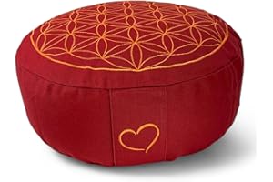 MAYLOW YOGA MIT HERZ ' – Cojín de meditación Yoga Flor de la Vida con Cierre de Cordel Cojín Relleno (con cáscara de espelta para Principiantes (H: 15 cm) y avanzado (H: 10 cm), tamaño H: 15 cm
