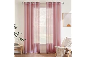 EMEMA Cortinas Poliéster Translucida de Dormitorio Moderno Ojales Cortina Ventana Visillos Salon para Sala Cuarto Dormitorio Comedor Cocina Salón de 2 Unidades 140 x 225cm Rosa Sucio