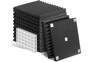 KUCHOOW Przyklejana pianka akustyczna, 12 sztuk mat wygłuszających do dekoracji gamingowej, podcastów, studia dźwiękowego, biur, akustyczne maty piankowe