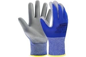 EXBRIECO Guantes de Trabajo Profesionales Ideales para Construcción, Abrasión, Mecánica, Guantes de Protección CAT 2 Multipropósito en Nylon y Poliuretano, Resistentes pack de 3,6,12,60,120,240