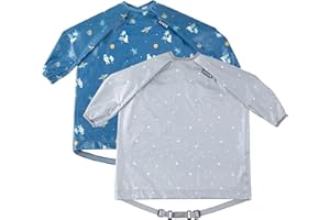 BIBaDO - Long Sleeve Baby Bibs - Babies & Toddlers 6-36 Months - Coverall Baby Weaning Bib - Easy Wipe Clean & Soft Fabric - Attach to Highchair & Tables - Waterproof - Machine Washable - Baby Gifts