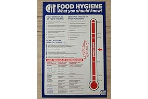 DAVE CHARLES DESIGNS pack of 5 food hygiene Signs .. what you should know temperature Posters. 200mm x 300mm Self adhesive Vinyl Kitchen Signs. Health and safety poster.