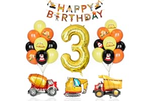 YOYOIN Bagger Deko Kindergeburtstag 3, Geburtstag Party Dekoration 3 Jahre Junge Bagger Luftballons Baustelle Geburtstagsdeko Mit Gold Zahlenballon Happy Birthday Banner Folienballon Geburtstag Partyzubehör