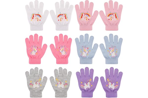 QKURT 6 par barnhandskar, barn enhörningshandskar vinter termisk vantar magisk handske full finger stretchig handske pojkar flickor stickade vantar för 4-12 år