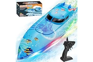 suangrc 918 Bateau Télécommandé Enfant, RC Bateau avec Lumières LED, 2,4 GHz Haute Vitesse Bateaux avec Batterie Rechargeable, Jouet pour Piscines et Lacs, Jouet pour Enfants Adultes