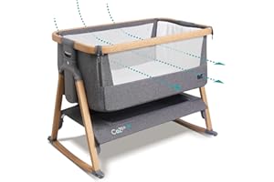 Tutti Bambini CoZee® Air Extra Breathable Next To Me Crib & Standalone Baby Cot - Baby Rocker with Deluxe Airflow Mattress, Easy Fold Baby Bed, Travel Cot with Mattress (0-6 Months) - Oak/Charcoal