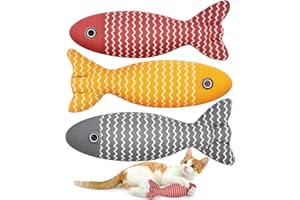 Aucenix Katzenminze Kissen für Katzen - 3Pcs Katzenspielzeug Interaktives Fish Catnip Toys Set mit Katzenminzebeutel, Plüsch Kissen weich und haltbar für Haustier Zahnen, Kauen, Spielen