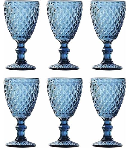 Lot De 6 Verres En Verre Bleu - 270 Ml - Pour Eau, Jus, Whisky - Collection Sidari