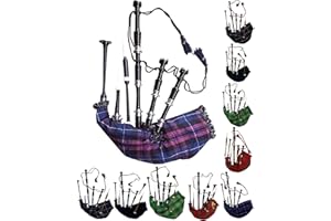 AAR Schottische Dudelsack aus Rosenholz oder schwarzem Finish mit silberfarbenen Passepartouts inklusive Tutorbuch, Tragetasche, Drohne, Schilfrohr Black Finish