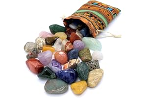 PURAJA Edelstein Set | Bunter Mix an natürlichen Trommelsteinen | Mischung aus echten Edelsteinen | Praktisch im bunten Stoffbeutel