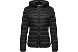 Wantdo Femme Veste en Duvet Manteau Matelassé à Capuche Léger Compressible Veste Coupe-Vent Isolée de Montagne à Capuche Mince Veste d'Extérieur Courte