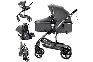 MoLi Passeggino Trio, Passeggino 3 in 1 con Doppia Modalità Push Reversibile, Trio Neonati con Grande Navicella, Carrozzina per Neonati in Alluminio Pieghevole (739 Grey)