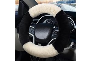 Pahajim Fluffy Steering Wheel Covers, Soft Furry Car Anti-skid Plush Steering Wheel Cover Warm Wool Universal 36-39cm Winter Car Decoration for Women and Men (Black White)