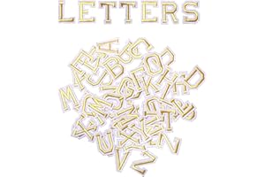 AXEN 52pcs Alphabet A to Z Patches, Iron on Sew on Letters for Clothes, Classic Gold