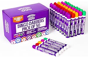 BINGOOSE Bingo Dabbers Pack of 50 for Dotting Books, Cards and Tickets - Bingo Pens Bulk Set for Large Groups, Fundraisers and Parties. 50 Long-Lasting, Bright Ink Dot Markers with Soft Sponge Tip Dauber Nibs