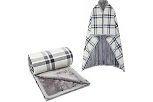 SIVENKE Poncho Femme 3-en-1 Réglable Multiway Surchauffé avec Boutons – Plaid Polaire à Carreaux pour Maison, Bureau, Voyage – Idéal Cadeau Noël