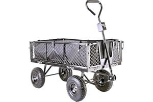 GLOBEWOLF Garden TRAILER Cart Pull Along Trolley 350kg Heavy Duty Black Mesh Utility Gardeners Wagon with Removable Liner, Folding Sides, Pneumatic Tyres, Outdoor Cart for Gardening, Festivals, Camping