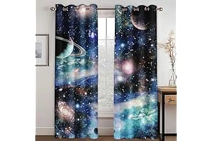 KARPIX Universum Planet Fenstervorhang Weltraum Sternenklar vorhänge Mit Ösen Blickdicht Gardine Für Kinder Und Jugendliche, 2 Paneele (10,100x140cm(2x50x140cm))