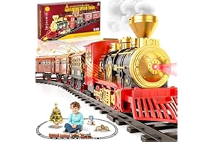 PQETBV Trenino per Albero di Natale Elettrico, Locomotiva a Vapore, Treno Elettrico del Natale con Fumo, Luci e Suoni, Giocattoli per Treni Elettrici con Binari, Regalo Natales Giochi