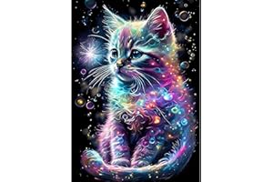 MXJSUA DIY Gato Morado Pintura Diamante Kit, 5D Diamond Painting Kit Adultos, Pintura de Decoración para Sala de Estar y Dormitorio, Punto de Cruz Diamante Lienzo 30 x 40 cm
