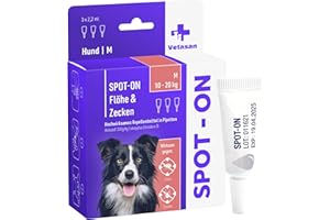 Vetasan Spot-ON für Hunde 10-20kg (M) | gegen Flöhe & Zecken | 3 Monate Schutz | HOCHWIRKSAM | Zeckenmittel für Hunde Zeckenschutz | Hundeflohmittel