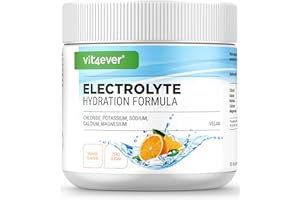 vit4ever Electrolitos - 400 g (80 raciones) - Fórmula hidratante con cloruro, potasio, sodio, calcio, magnesio - Perfecto para deportistas con pérdida de líquidos - Sin azúcar - Vegano - Sabor Naranja