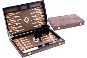 Engelhart - 250546 - Backgammon de Luxe 15 Pouces - Plaqué Bois de Ronces de Noyer Verni - Jeu de Société Classique – Cadeau Élégant - 50 x 39 x 2,5 cm (Ouvert) - Jeux en Bois Marquete