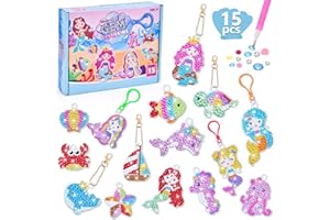 Tacobear DIY 5D Diamond Painting Kit Pintura Diamante Niños 15 Piezas Diamante Painting Llavero Kit Manualidades para Niñas Niños 3 4 5 6 7 8 9 10 Años (Sirena)