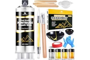 DECORROM Kintsugi Repair Kit, Upgraded Food Safe Gold & Silver Kintsugi Kit for Broken Ceramics Kintsugi Gold Glue, Ceramic Glue for Pottery, Fast Curing Ceramic Repair Resin for Bowls, Cups, Vases, Saucers
