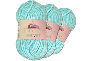 Wohnkult Himalaya Lot de 3 x 100 g de laine de dauphin en velours - 40 couleurs au choix - Fil à tricoter chenille - Laine moelleuse - Brillant - Accessoire Couverture de vêtements (90006, Bleu bébé)