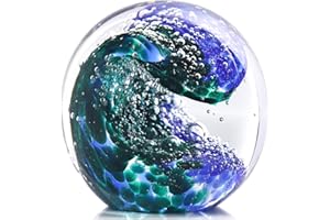 LCCCK Mundgeblasene Glaskugel aus Glas, Motiv: Ozeanwellen, Stranddekoration, Bürodekoration, blauer Briefbeschwerer, ideale Stranddekoration für Zuhause, Eignung, Meer, Villa, Aquarium, Ozeanliebhaber,