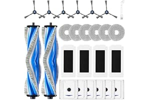 EOVWAEO 25 Stück Zubehörset für Ecovacs Deebot T30 Omni / T30 Pro Omni / T30 Saugroboter, Ersatzubehör 2 Anti Tangle Hauptbürste 6 Wischpads 6 Staubbeutel 6 Seitenbürste 4 Filter 1 Reinigungsbürste