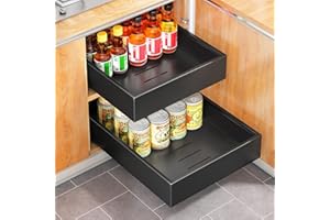SAYZH Cajones Extraíbles para Cocina - Organizador Cocina con Bandeja Extraíble Armario - Montaje con Cinta Nano-Adhesiva para Cocina, Dormitorio y Baño (25x43x9 cm, Negro)