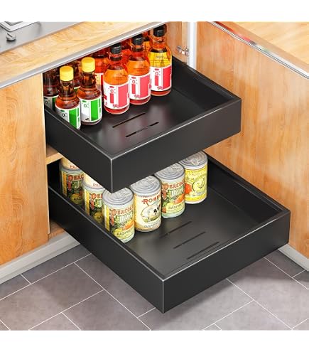 Organizzatore Estraibile A 2 Ripiani Per Armadio, 35,6x53,3x38 Cm, Finitura Cromata, Scorrevole Per Cucina E Bagno