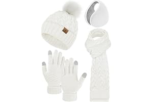 URATOT 4 Packungen Winter Warm Set Gestrickte Pompom Hut Schal Touchscreen Handschuhe Ohrwärmer 4 In 1 Set für Männer oder Frauen