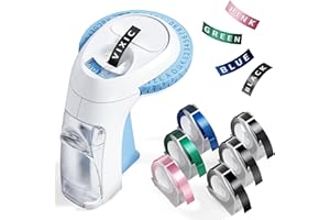 Vixic Etikettenprägegerät, 3D Prägegerät Omega S, Präge-Etikettenmaschine, Etikettenprägegerät mit 6 Rollen Etikettenband,Prägegerät Etikettier, Einfach zu verwenden-für Haus Studenten-blau 3/8"(9mm)