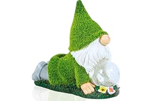 TIN DREAMS FACTORY | Gnomo Yoga con Luz Solar – Figura Decorativa de Jardín en Resina – Enanito Exterior con Burbuja Luminosa LED – Adorno Relajante para Jardín, Patio y Terraza