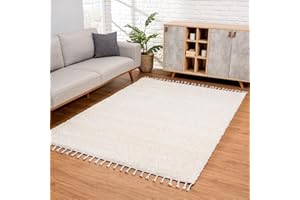 carpet city Dywan do salonu – Shaggy z wysokim runem, kremowy, 240 x 340 cm, jednokolorowy, nowoczesny dywan z frędzlami