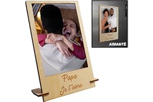 Zinello Design - Cadre Photo Personnalisé en Bois Aimanté pour Frigo ou avec Support à Poser pour offrir à votre père | Photo Format Standard 10x15cm | Porte Photo Magnétique | Idée Cadeau Papa