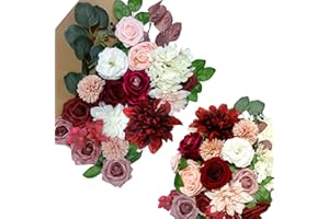 OrgMemory Künstliche Blumen, Kuenstliche Blumen Dusty Rose, Verschiedene Kunstblumen, Hochzeitsdeko Blumen fuer Tisch, Tortendeko Hochzeit Essbar, Deko Blumen fuer Hochzeitstorten(Dusty Rose Burgund)