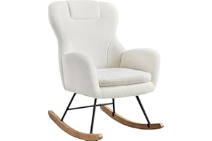 Yaheetech Rocking Chair for Adults, Boucle Nursing Chair with Metal Legs and Wood Base for Living Room, Bedroom and Balcony, Ivory