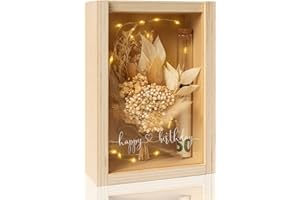 BUY BY BROTHERS Geldgeschenk Geburtstag, Happy Birthday LED, Geldgeschenke Geburtstag, Holzbox + Trockenblumen + Reagenzglas, Geburtstagsgeschenk